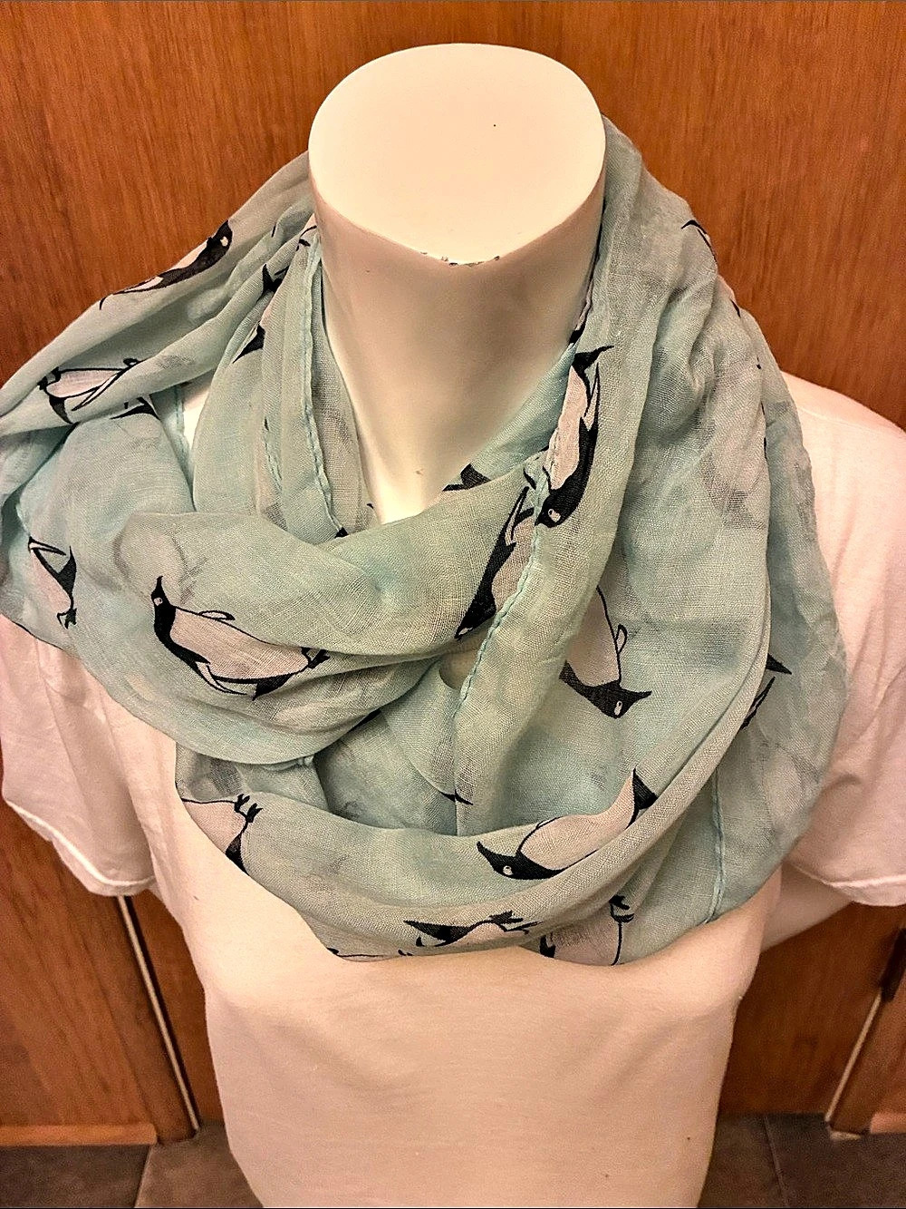Memories Mint Green Cute Penguin Print Lightweight Infinity Loop Scarf